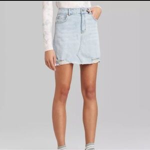 Wild Fable high waisted mini denim skirt with distressing on hem